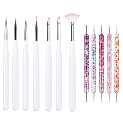 5/20Pcs Nail Art Kist Design Tip Slikanje Crtanje Carving Dotting Pen FlatFan Liner Akril Gel UV Polish Alati za manikuru