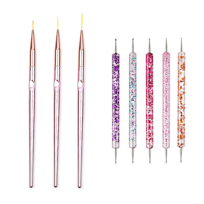 5/20Pcs Nail Art Kist Design Tip Slikanje Crtanje Carving Dotting Pen FlatFan Liner Akril Gel UV Polish Alati za manikuru