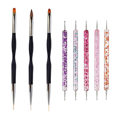 5/20Pcs Nail Art Kist Design Tip Slikanje Crtanje Carving Dotting Pen FlatFan Liner Akril Gel UV Polish Alati za manikuru