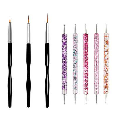 5/20Pcs Nail Art Kist Design Tip Slikanje Crtanje Carving Dotting Pen FlatFan Liner Akril Gel UV Polish Alati za manikuru