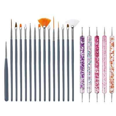 5/20Pcs Nail Art Kist Design Tip Slikanje Crtanje Carving Dotting Pen FlatFan Liner Akril Gel UV Polish Alati za manikuru