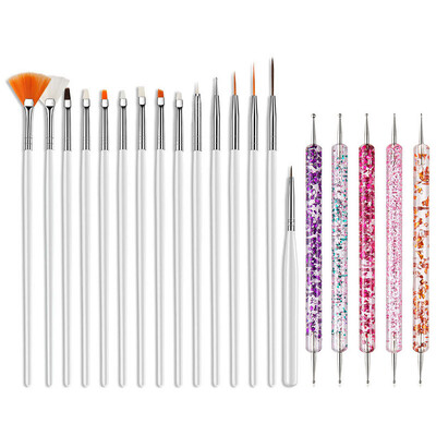 5/20Pcs Nail Art Kist Design Tip Slikanje Crtanje Carving Dotting Pen FlatFan Liner Akril Gel UV Polish Alati za manikuru