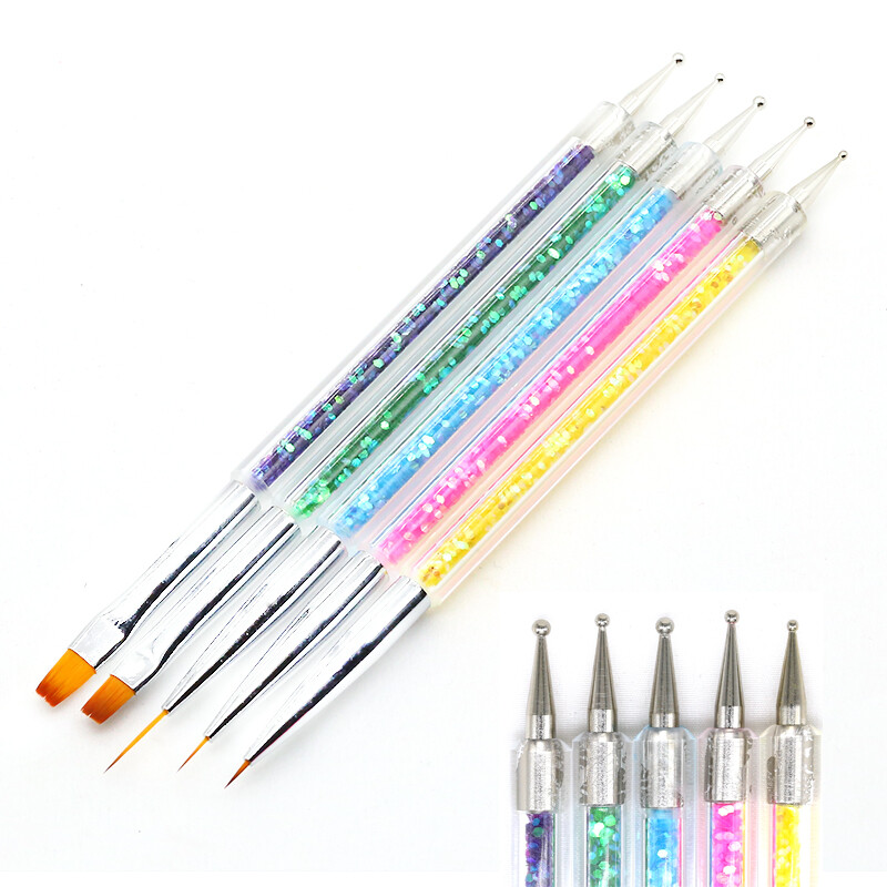 5/20Pcs Nail Art Kist Design Tip Slikanje Crtanje Carving Dotting Pen FlatFan Liner Akril Gel UV Polish Alati za manikuru