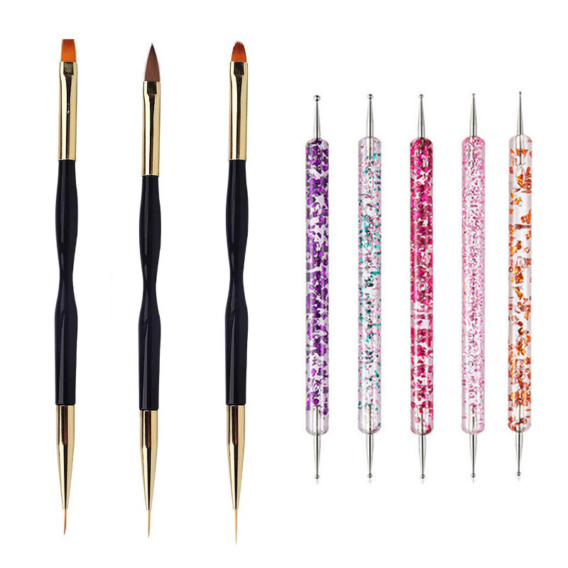 5/20Pcs Nail Art Kist Design Tip Slikanje Crtanje Carving Dotting Pen FlatFan Liner Akril Gel UV Polish Alati za manikuru