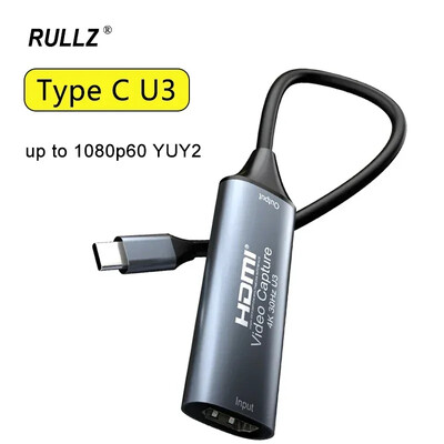 4K tipa C video tveršanas karte HDMI uz USB 2.0 USB 3.0 Video Grabber 1080p 60hz Macbook klēpjdatora datora kamerai tiešraides ieraksts