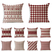 Božićna jastučnica Dekoracija doma Laneno prugasto karirano otisnuto crveno 18*18 inča Jastučnica Jastuk za sofu Jastuk za auto Navlaka za jastuk