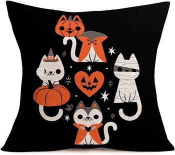 Κάλυμμα μαξιλαριού Halloween Party Throw Cute Cat Pumpkin Maple Leaf Μαξιλαροθήκη Λευκό τετράγωνο κάλυμμα μαξιλαριού Διακόσμηση σπιτιού