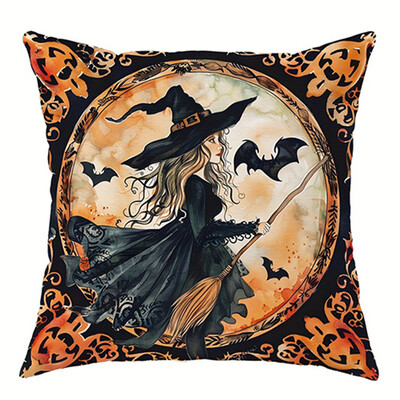 Ukrasna jastučnica za Noć vještica, uzorak dvorca mačke vještica bundeva, pogodna za kućnu sobu, dnevni boravak, navlaka za kauč
