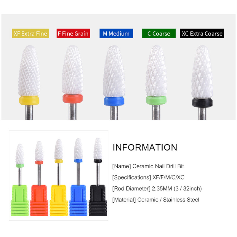 Keraminiai nagų grąžtai akrilo geliui pašalinti guminį silikoninį frezą elektriniam gręžtuvui manikiūrui pedikiūrui