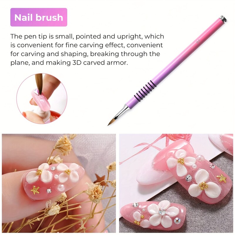 3kom akrilne kristalne četkice za nokte, profesionalna neklizajuća 3D četkica za uljepšavanje noktiju, alat za manikuru za uv gel Builder Dra