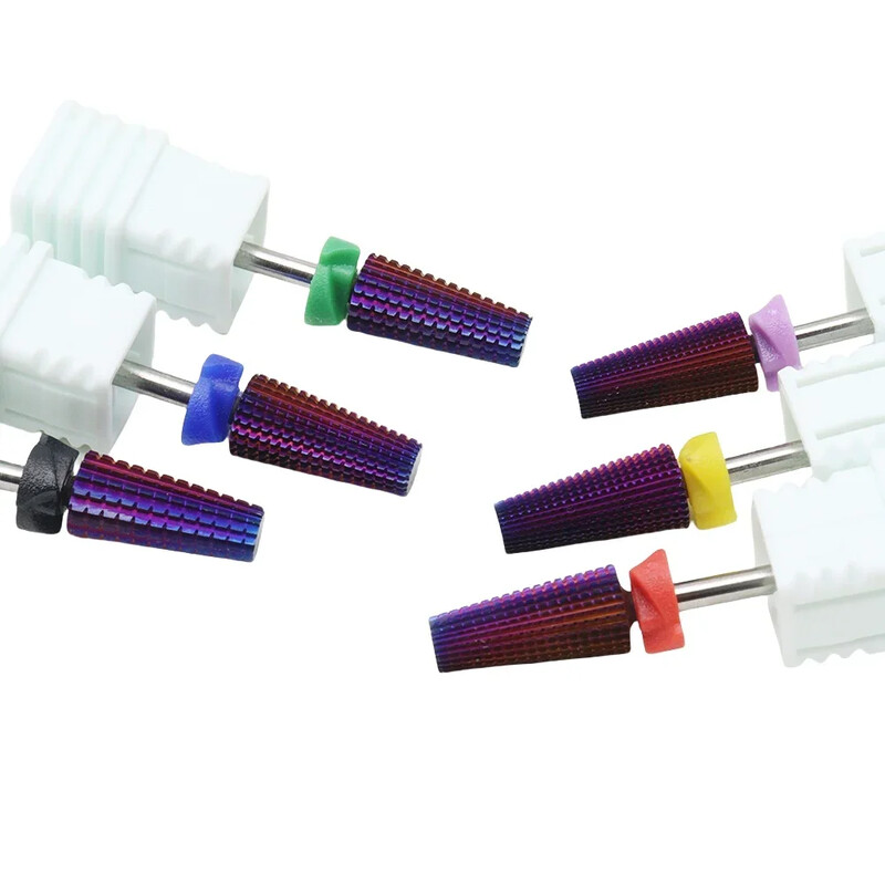Burghie profesionale pentru unghii din carbură de tungsten violet 5 în 1, freze conice fără parfum pentru îndepărtarea gelului acrilic, manichiură