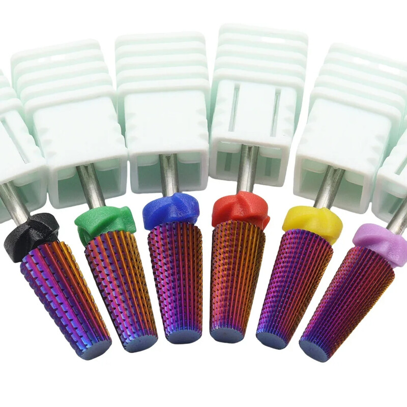Burghie profesionale pentru unghii din carbură de tungsten violet 5 în 1, freze conice fără parfum pentru îndepărtarea gelului acrilic, manichiură