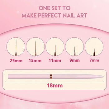 French Stripe Nail Art Liner Brush Set Nail Art Liners Striping Brushes 7/9/11/15/25mm Πινέλα ζωγραφικής στυλό σχεδίασης UV Gel