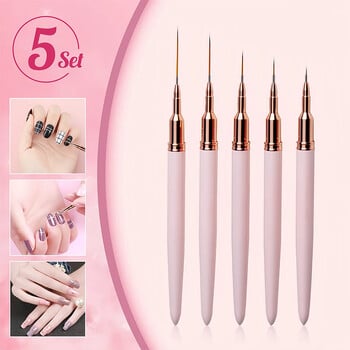 French Stripe Nail Art Liner Brush Set Nail Art Liners Striping Brushes 7/9/11/15/25mm Πινέλα ζωγραφικής στυλό σχεδίασης UV Gel