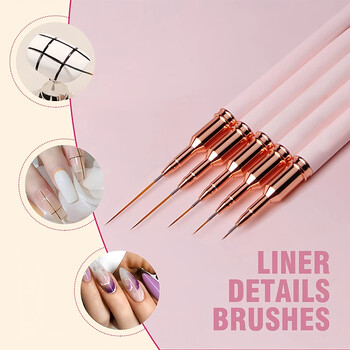 French Stripe Nail Art Liner Brush Set Nail Art Liners Striping Brushes 7/9/11/15/25mm Πινέλα ζωγραφικής στυλό σχεδίασης UV Gel