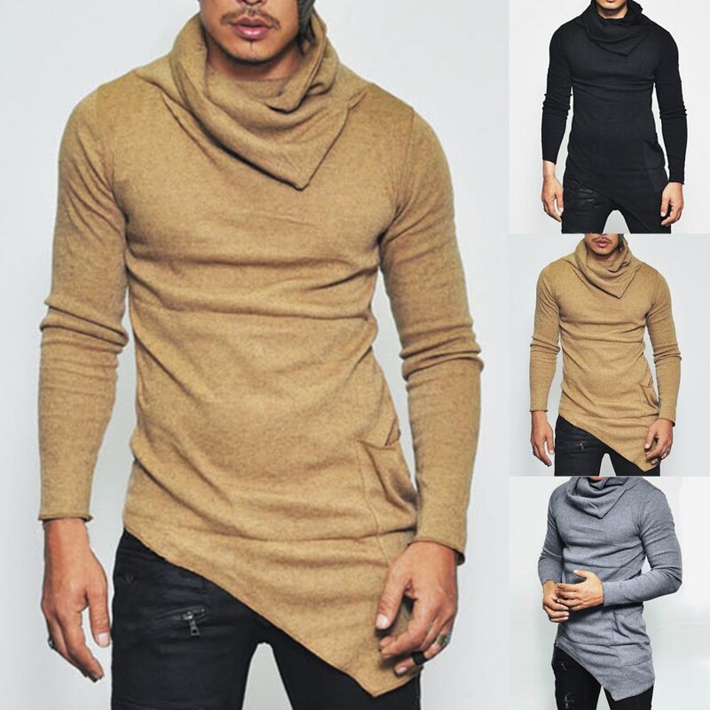 Popularna rasprodaja, modna ulična odjeća, ulična majica s kornjačevim izrezom, muška hip-hop asimetrična tanka dizajnirana muška majica dugih rukava