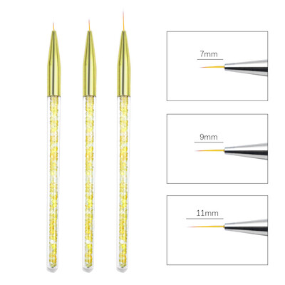 3 vnt. Naujas Nail Brush Art Line Painting Pen 3D Tips Pasidaryk pats akrilo UV gelio šepečiai Piešimo dizaino manikiūro dažymo nagų dailės įrankis