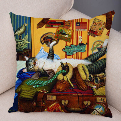 Ulje na platnu Mačka u boji Jastučnica Jastučnica Dekoracija doma Crtić Životinje Sofa Estetika