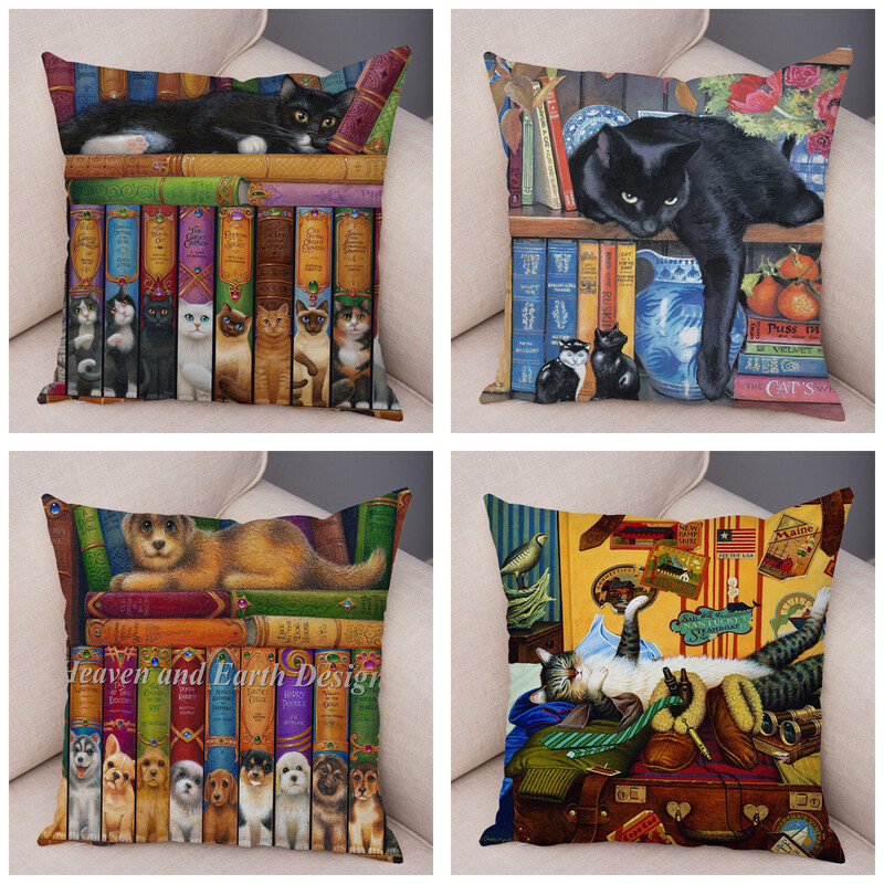 Ulje na platnu Mačka u boji Jastučnica Jastučnica Dekoracija doma Crtić Životinje Sofa Estetika