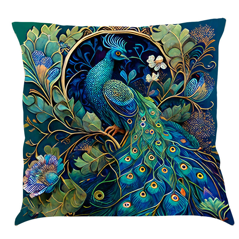 Nordijski stil uljane slike Paun Jastučnica 45x45 cm Pamučno laneno jastučnica za kauč, Jastučnica za uređenje doma