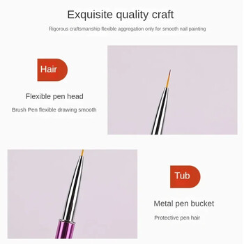 1 τμχ Nail Art Brush Line Painting Pen Gel UV Manicure Tools Nail Art Liner Brushes Gel Βούρτσα νυχιών βερνίκι ζωγραφικής Πινέλο ζωγραφικής Σχέδιο