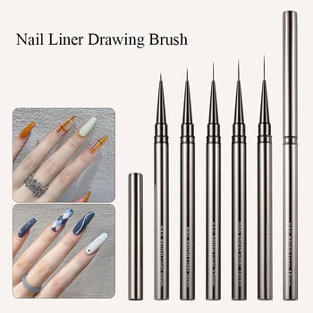 1PC Nail Liner Brush Drawing Lines Stripe Painting Flower Brushes 6/9/12/15/18mm Metal Handle Pen Nail Art DIY Tools Manicure