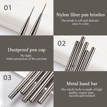 1PC Nail Liner Brush Drawing Lines Stripe Painting Flower Brushes 6/9/12/15/18mm Metal Handle Pen Nail Art DIY Tools Manicure