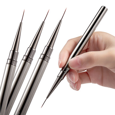 1PC Nail Liner Brush Drawing Lines Stripe Painting Flower Brushes 6/9/12/15/18mm Metal Handle Pen Nail Art DIY Tools Manicure