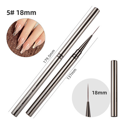 1PC Četka za crtanje noktiju Crtanje linija Crtanje pruga Četke za cvijeće 6/9/12/15/18 mm Olovka s metalnom drškom Nail Art Alati za DIY manikuru