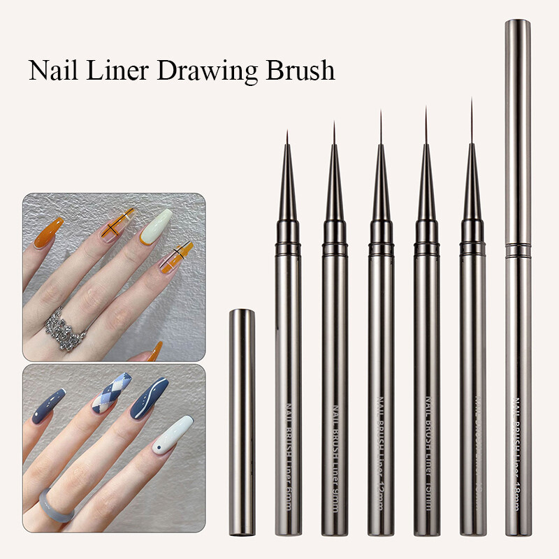 1PC Četka za crtanje noktiju Crtanje linija Crtanje pruga Četke za cvijeće 6/9/12/15/18 mm Olovka s metalnom drškom Nail Art Alati za DIY manikuru