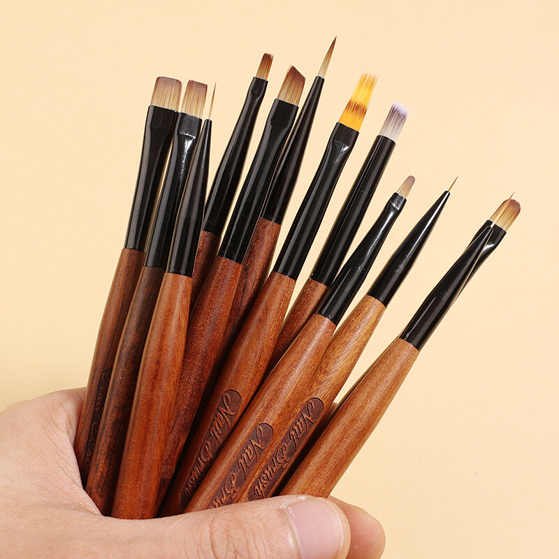 Körömdíszítő ecsetek készlet 12 db Körömbélelő Ecset Körömfestő Toll Akril UV Gél ecsetek Crystal Ombre Manikűr Spatula Poly eszköz