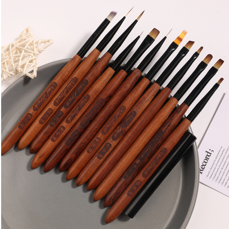 Körömdíszítő ecsetek készlet 12 db Körömbélelő Ecset Körömfestő Toll Akril UV Gél ecsetek Crystal Ombre Manikűr Spatula Poly eszköz