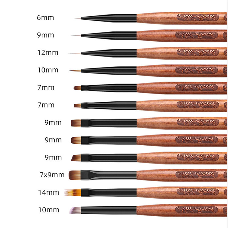 Körömdíszítő ecsetek készlet 12 db Körömbélelő Ecset Körömfestő Toll Akril UV Gél ecsetek Crystal Ombre Manikűr Spatula Poly eszköz