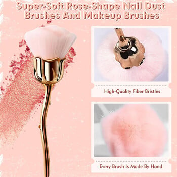 Четка за прах за нокти Rose Flower Ultra Soft Nylon Dust Brush for Manicure Cleaner Tools Rose Shape Nail Brush Cleaning Supplies