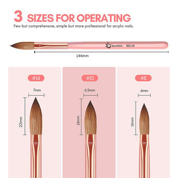 Акрилна четка за нокти Размер 16/18/22 mm Акрилна апликация Четки за нокти Писалка Розова дръжка Професионална пудра за удължаване Карвинг