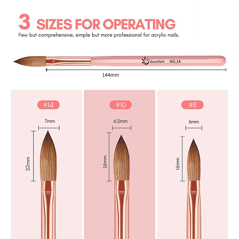 Akrilna četkica za nokte Veličina 16/18/22 mm Akrilna četkica za nanošenje noktiju Olovka Ružičasta ručka Profesionalna nadogradnja u prahu Carving