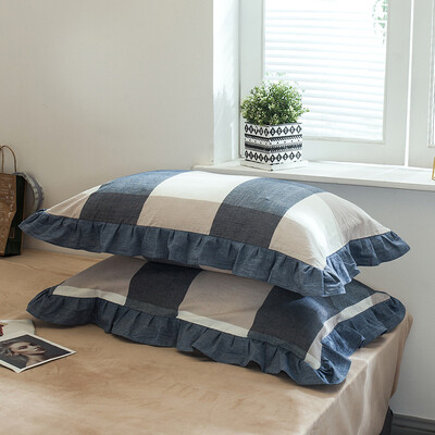 2Pcs 48x74cm Isprana pamučna jastučnica Kućna posteljina Super mekana karirana jastučnica Naborana jastučnica Dekoracija spavaonice za djevojačku sobu