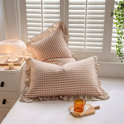 2Pcs 48x74cm Isprana pamučna jastučnica Kućna posteljina Super mekana karirana jastučnica Naborana jastučnica Dekoracija spavaonice za djevojačku sobu