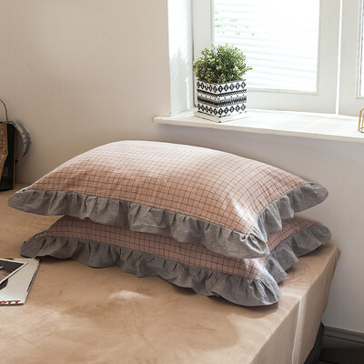 2Pcs 48x74cm Isprana pamučna jastučnica Kućna posteljina Super mekana karirana jastučnica Naborana jastučnica Dekoracija spavaonice za djevojačku sobu