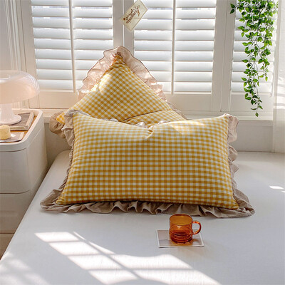 2Pcs 48x74cm Isprana pamučna jastučnica Kućna posteljina Super mekana karirana jastučnica Naborana jastučnica Dekoracija spavaonice za djevojačku sobu