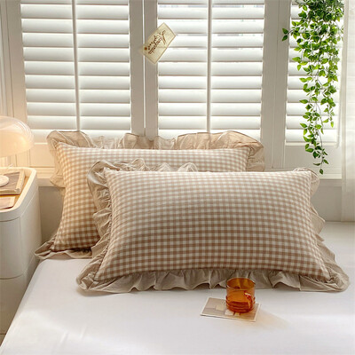 2Pcs 48x74cm Isprana pamučna jastučnica Kućna posteljina Super mekana karirana jastučnica Naborana jastučnica Dekoracija spavaonice za djevojačku sobu