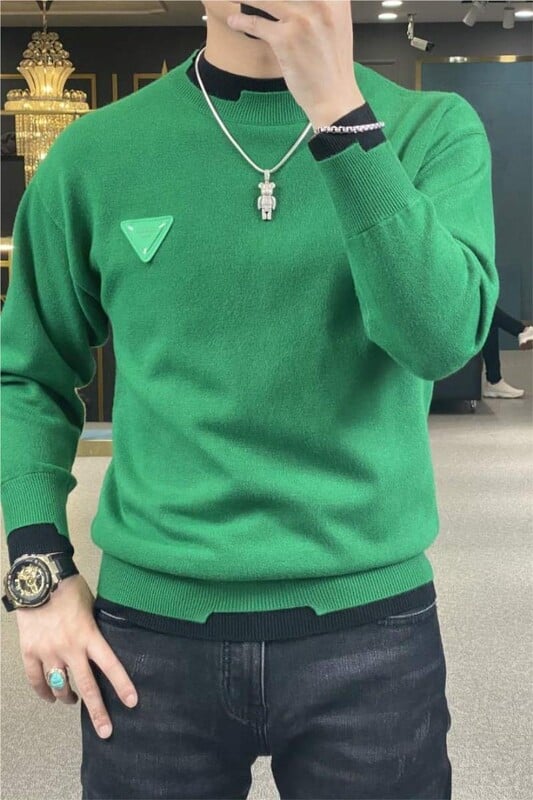 Jesen Zima Ležerni muški pulover dugih rukava Tanki pleteni puloveri Modni kontrastni pleteni pulover s okruglim izrezom Muška odjeća