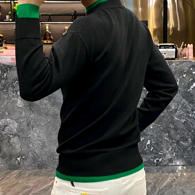 Jesen Zima Ležerni muški pulover dugih rukava Tanki pleteni puloveri Modni kontrastni pleteni pulover s okruglim izrezom Muška odjeća