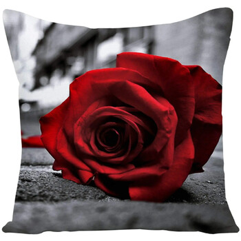 Poetic Red Rose Flower Print Πολυεστερική Μαξιλαροθήκη Κάλυμμα Μαξιλαριού Καναπέ Βελτιωτικό Σπίτι Διακόσμηση Τετράγωνο 45x45