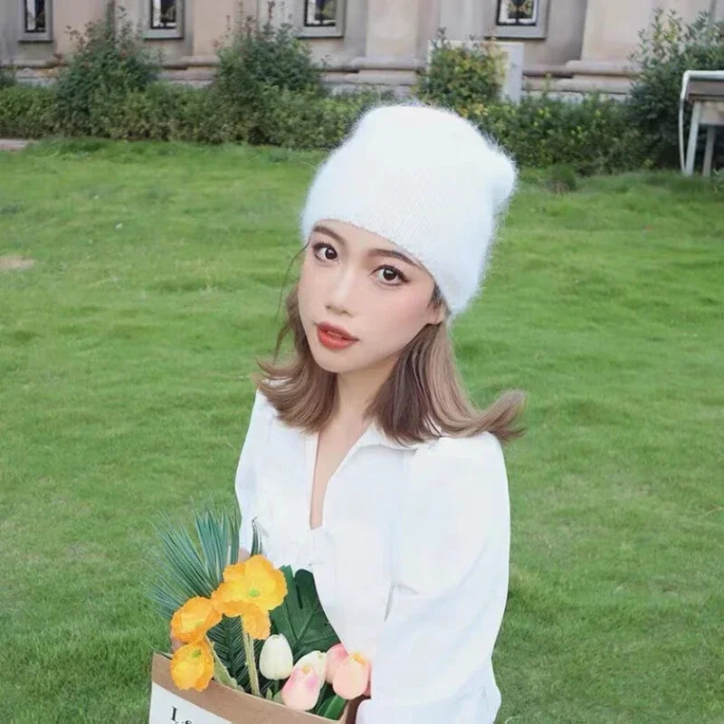 2024 New Fashion μονόχρωμο χειμερινό καπέλο από γούνα κουνελιού για γυναικεία μακρυμάλλη Ζεστό καπέλο απλό υψηλής ποιότητας Soft Spring Beanies Χονδρική