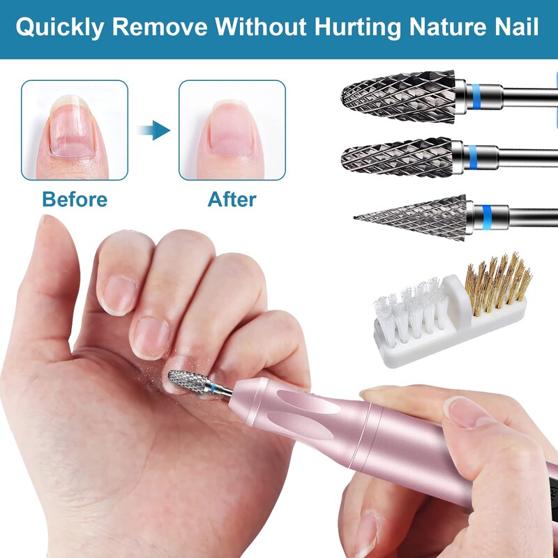 1 buc din carbură de găurit pentru unghii freză electrică cu rotire (3/32") pentru gel pentru manichiură pentru îndepărtarea ojeiului Instrument pentru pile de unghii din oțel tungsten