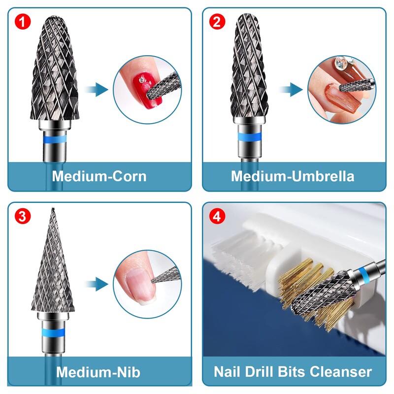 1 buc din carbură de găurit pentru unghii freză electrică cu rotire (3/32") pentru gel pentru manichiură pentru îndepărtarea ojeiului Instrument pentru pile de unghii din oțel tungsten