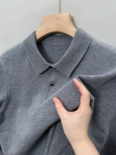 Jesen i zima Novi topli mekani pulover Muška poslovna pletenina na rever Ležerna jednobojna polo majica dugih rukava Ured