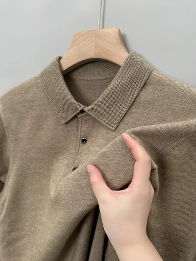 Jesen i zima Novi topli mekani pulover Muška poslovna pletenina na rever Ležerna jednobojna polo majica dugih rukava Ured