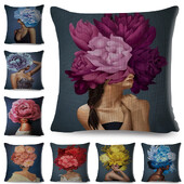 Seksi cvjetno pero Ženska jastučnica Dekor Harajuku Aesthetics Lady Jastučnica s dvostrukim printom za Sofu Kućna lanena jastučnica